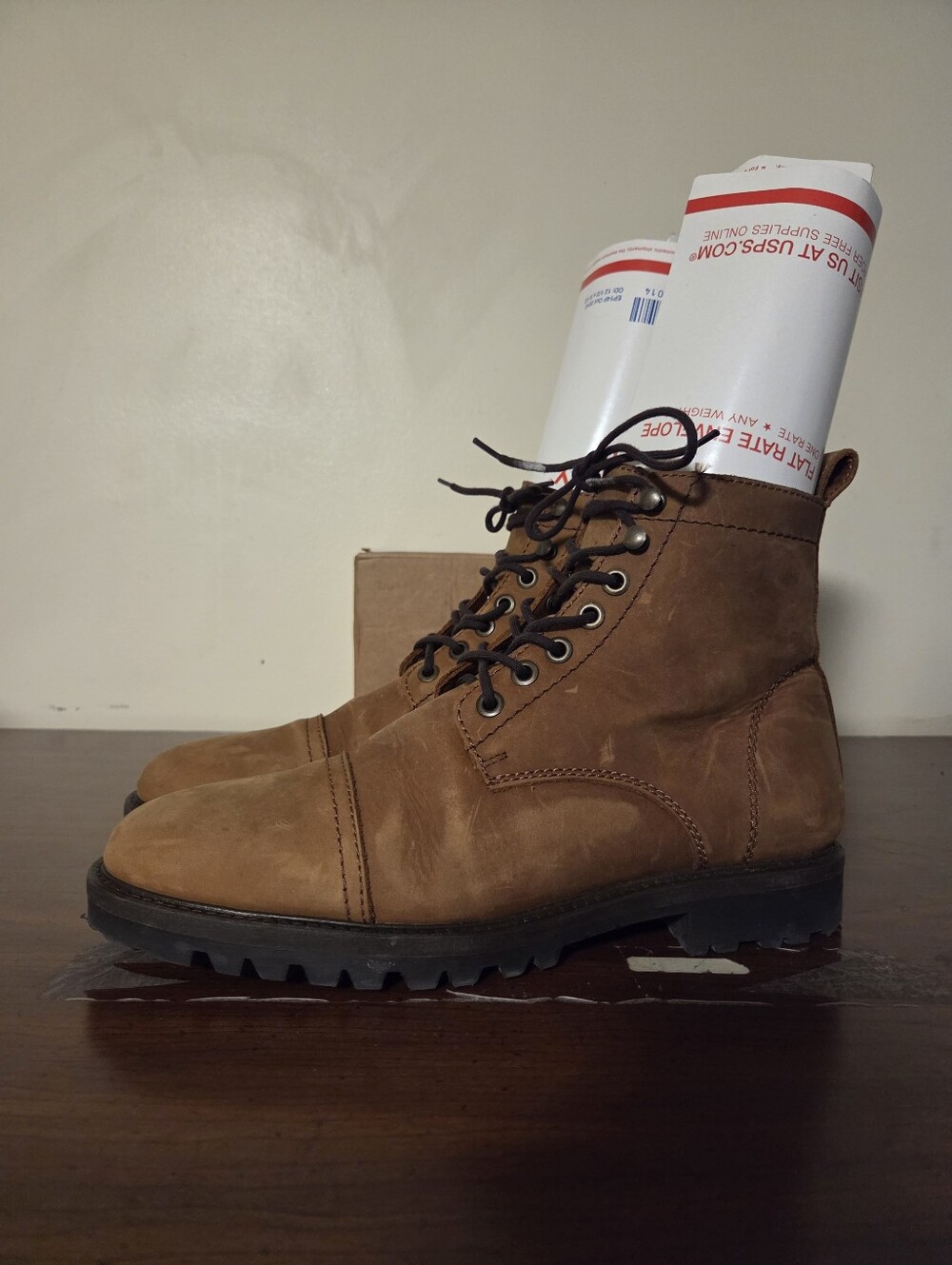 Patina Boots By Portland Leather Brown Cap Toe Lace Up Lug Sole Men's Sz 10 EUC